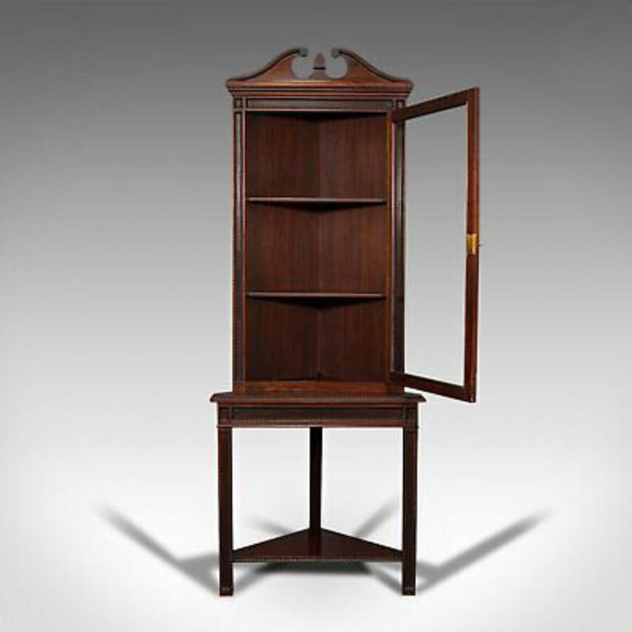 Antique Tall Antique Corner Cabinet On Stand, English, Mahogany, Display Cupboard, 1900