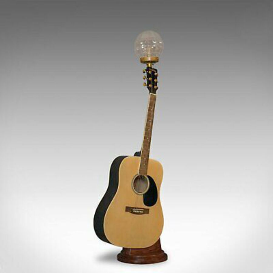 Antique Vintage, Acoustic Guitar Lamp, English, Bespoke, Handcrafted, Jim Deacon, Glass