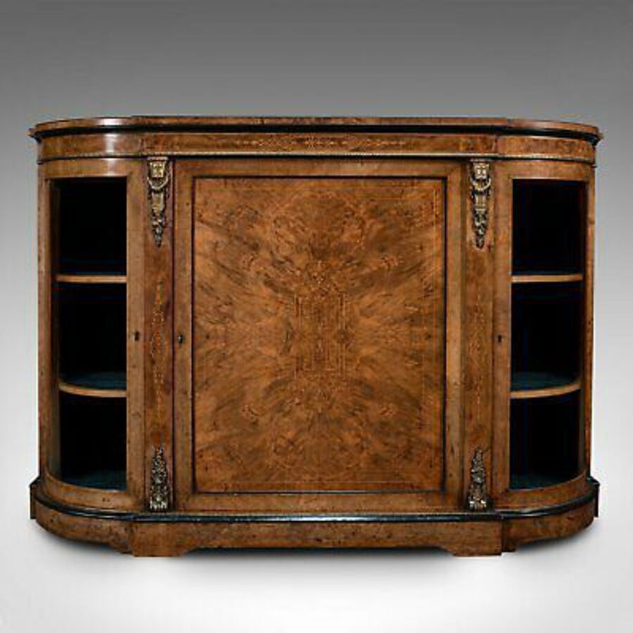 Antique Antique Credenza, English, Burr Walnut, Sideboard, Display Cabinet, Regency