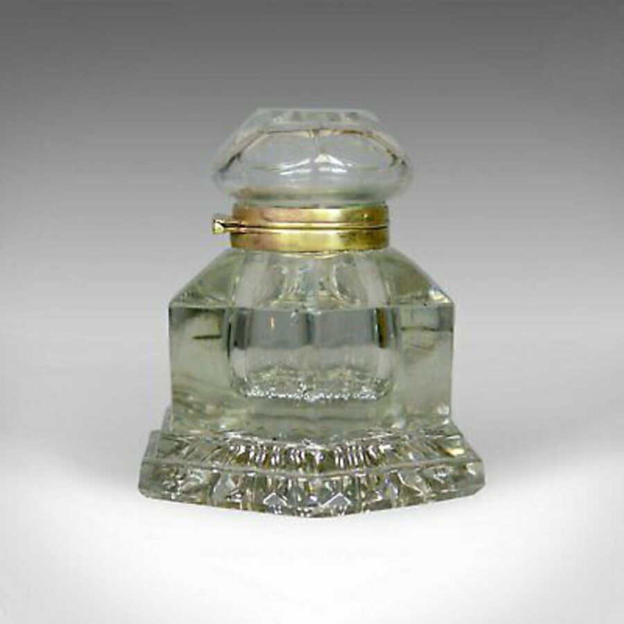 Antique Large Antique Ink Well, English, Crystal Glass, Desk, Mid 19th Century, c.1850
