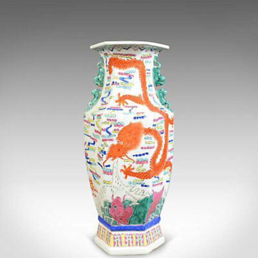 Mid 20th Century, Chinese, Hexagonal, Baluster Vase, Oriental Ceramic Urn