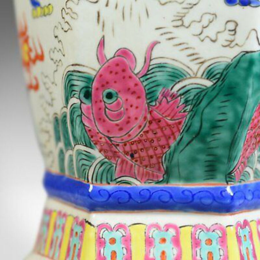Antique Mid 20th Century, Chinese, Hexagonal, Baluster Vase, Oriental Ceramic Urn