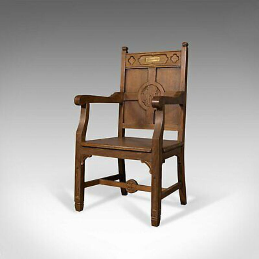Antique Antique Elbow Chair, Oak, Hall, Carver Armchair, Ecclesiastical Taste, Edwardian