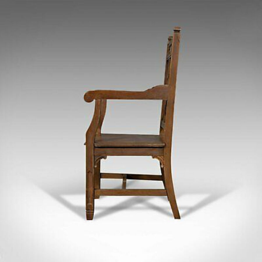 Antique Antique Elbow Chair, Oak, Hall, Carver Armchair, Ecclesiastical Taste, Edwardian