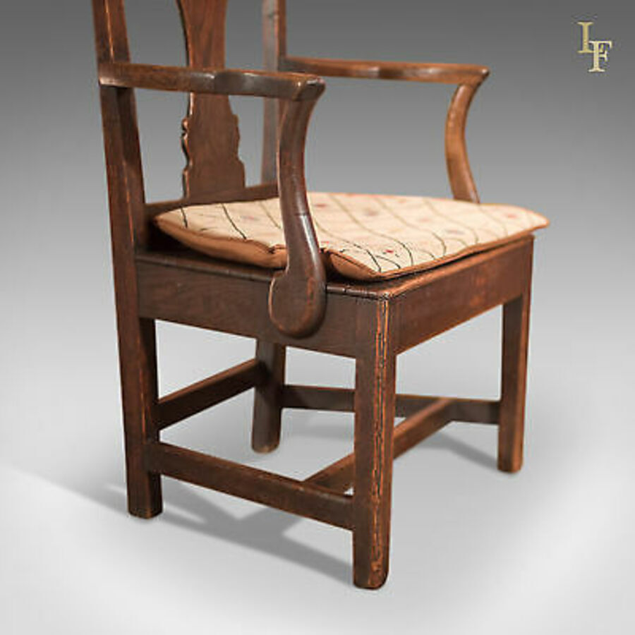 Antique Antique Open Armchair, Georgian Elbow Chair, English Oak, Country Talking Point