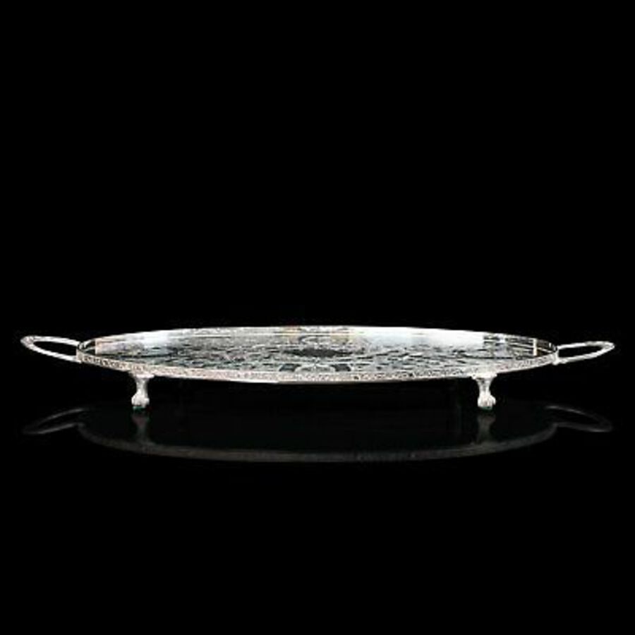 Antique Vintage Oval Serving Tray, English, Silver Plate, Afternoon Tea, Viners, C.1950