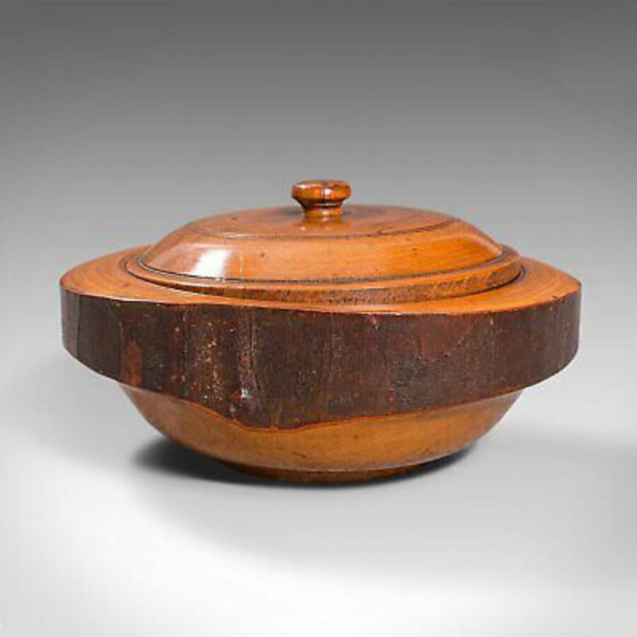 Antique Pair Of Antique Carved Lidded Bowls, Treen, English, Yew, Victorian, Circa 1900