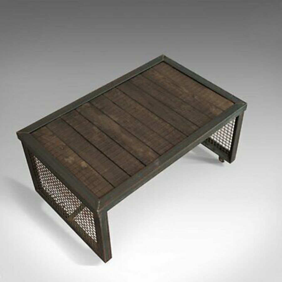 Vintage Industrial Coffee Table, English, Foundry Steel, Oak, 20th Century