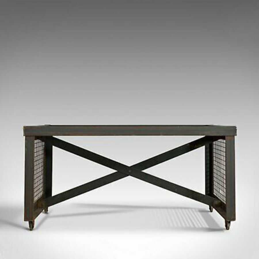 Antique Vintage Industrial Coffee Table, English, Foundry Steel, Oak, 20th Century
