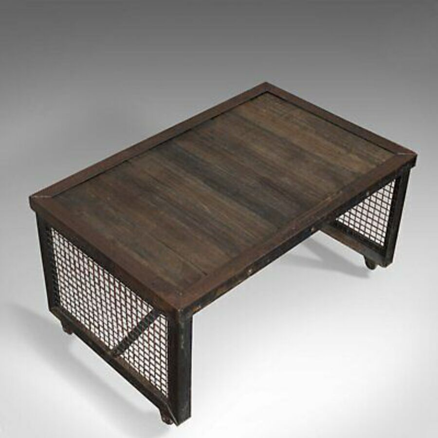 Vintage Coffee Table, Industrial Taste, English, Steel, Oak, 20th Century