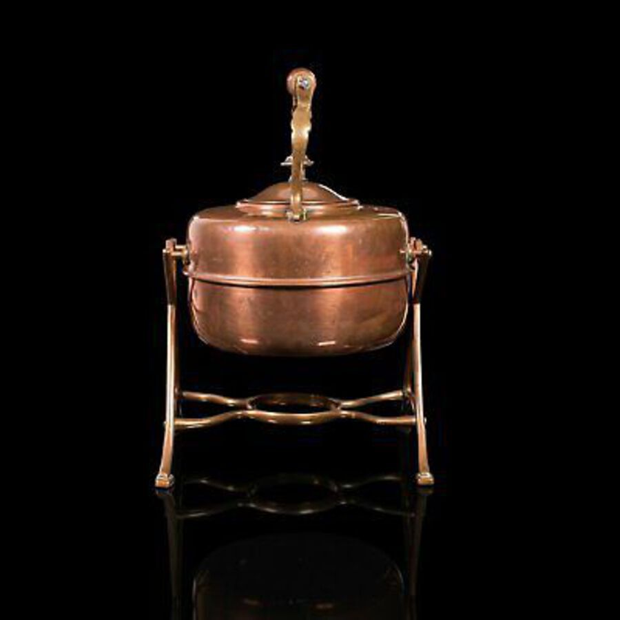 Antique Antique Spirit Kettle, English, Copper, Brass, Teakettle, Stand, Victorian, 1900