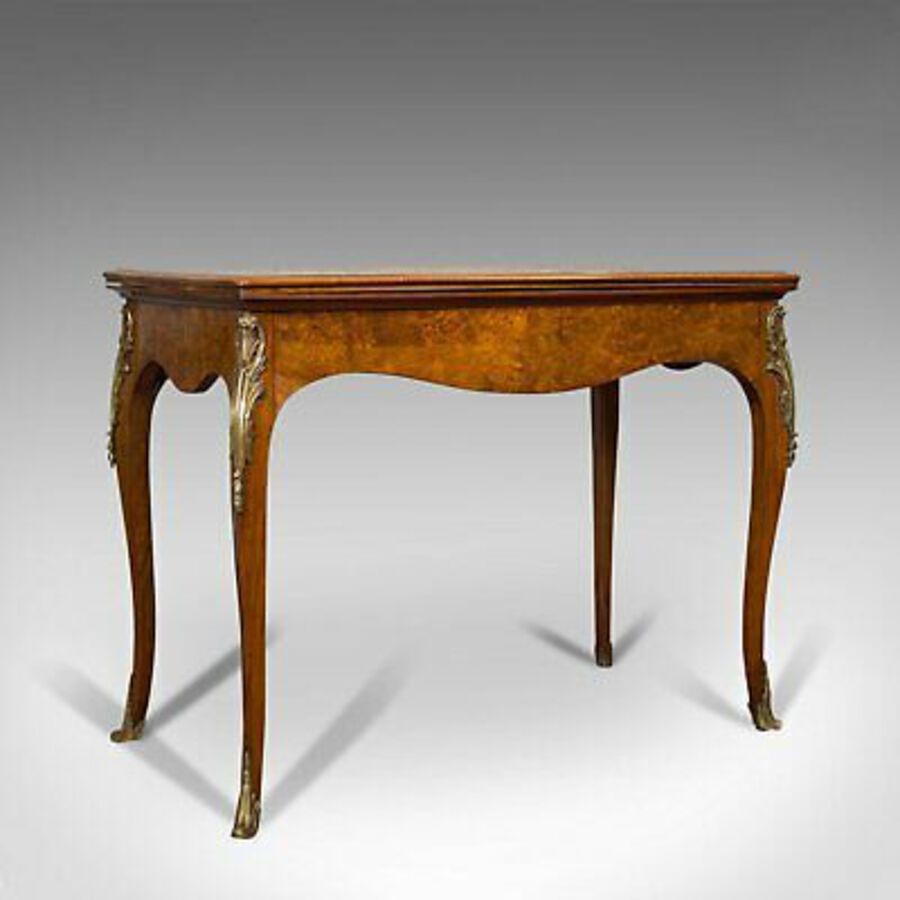 Antique Antique Card Table, French, Burr Walnut, Fold Over, Games, Victorian, Circa 1870