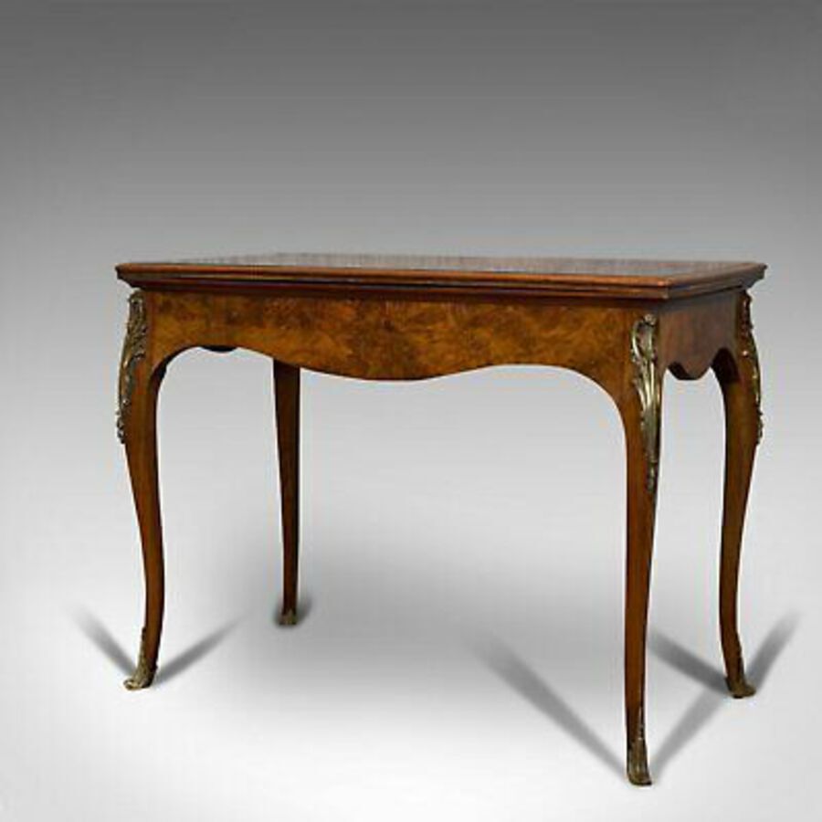 Antique Antique Card Table, French, Burr Walnut, Fold Over, Games, Victorian, Circa 1870