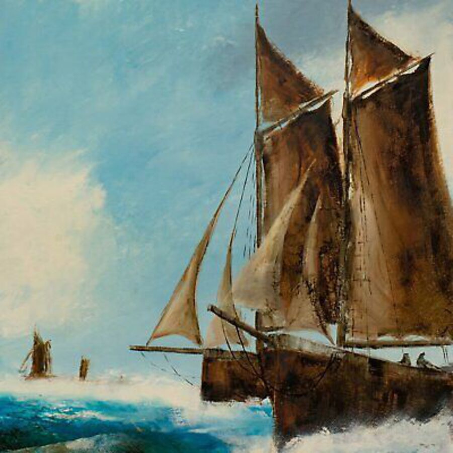 Antique Classic Maritime, Oil Painting, Marine, Original, Ships, Ocean, Art, 25