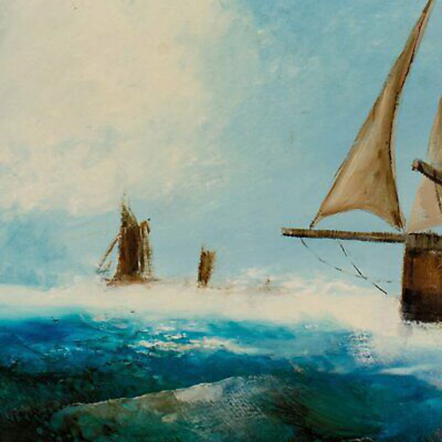 Antique Classic Maritime, Oil Painting, Marine, Original, Ships, Ocean, Art, 25