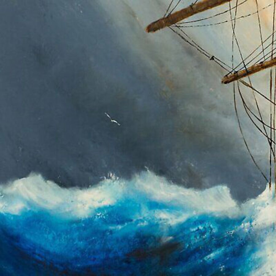 Antique Square, Dramatic Nautical, Oil Painting, Marine, Ships, Original, Art, 25