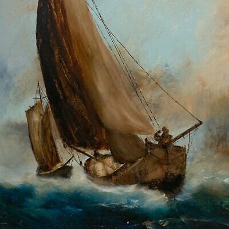 Antique Maritime Landscape, Oil Painting, Marine, Thames, London, Art, Original