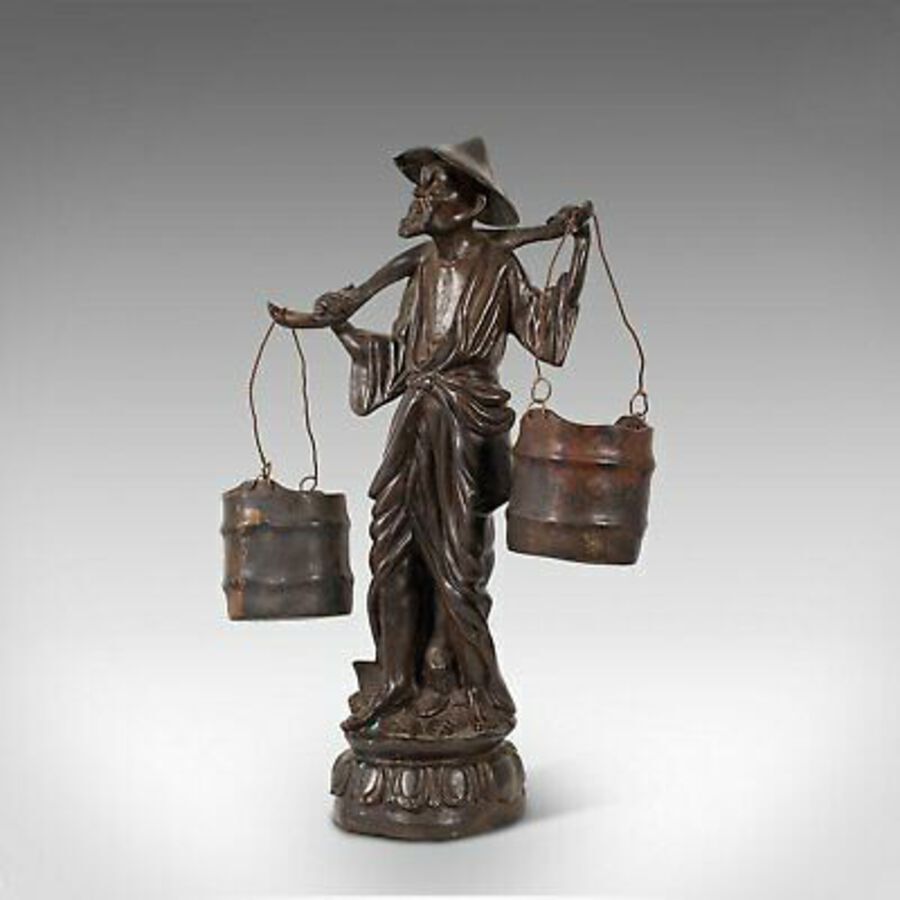 Antique Tall Antique Decorative Figure, Chinese, Bronze, Statue, Water Carrier, C.1900