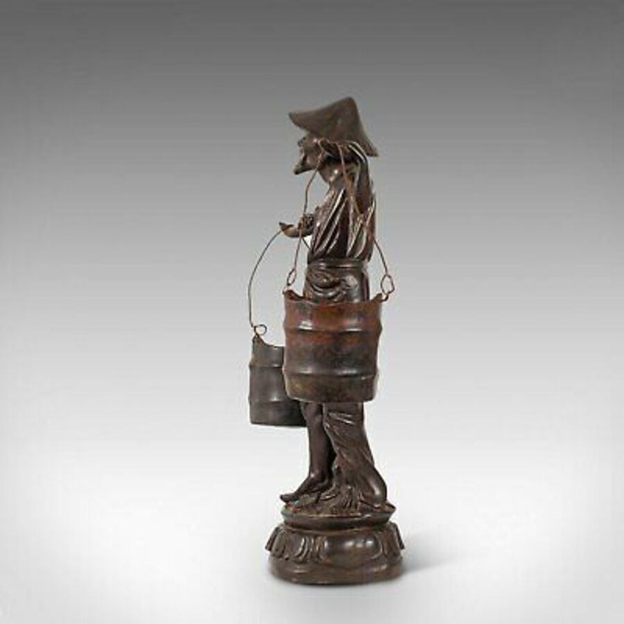 Antique Tall Antique Decorative Figure, Chinese, Bronze, Statue, Water Carrier, C.1900
