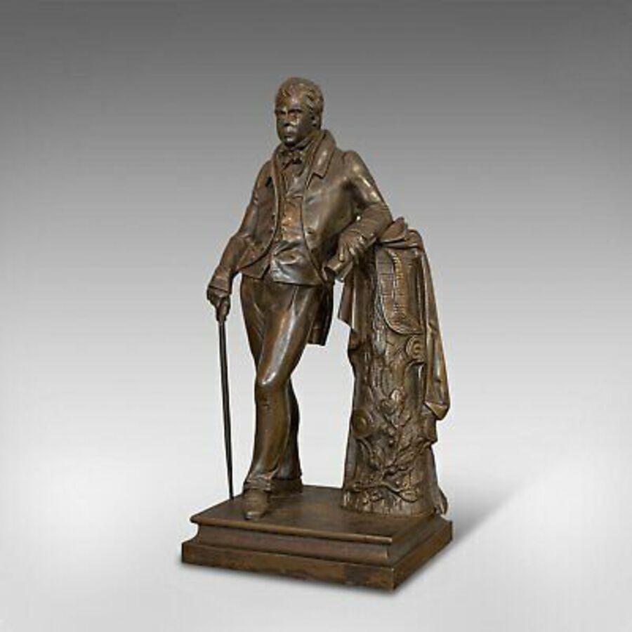 Antique Antique Figure, Sir Walter Scott, Bronze, Statue, Poet, Victorian, Circa 1880