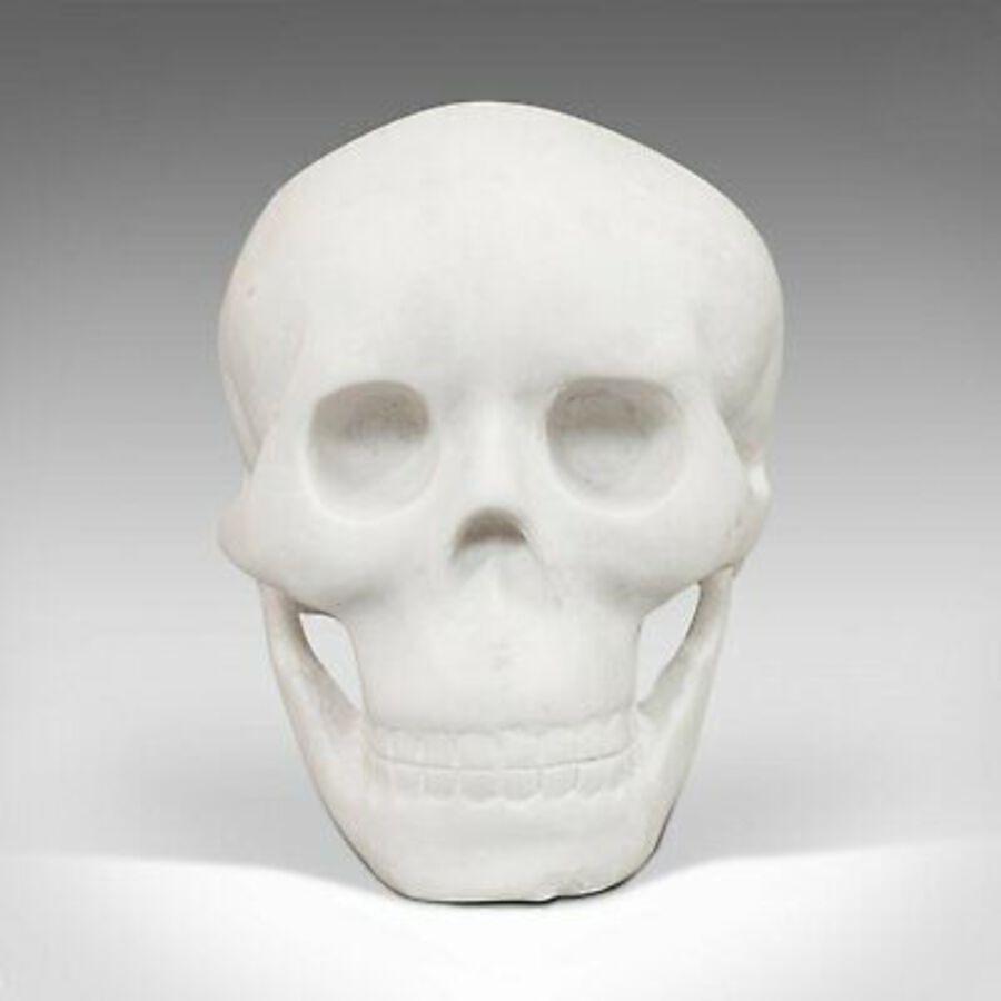 Antique Vintage Marble Skull, English, Bianco Assoluto, Paperweight, Ornament, C.20th