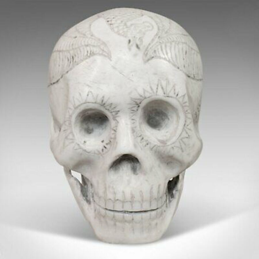 Antique Vintage Decorative Skull Ornament, English, Marble, Showpiece, Dominic Hurley