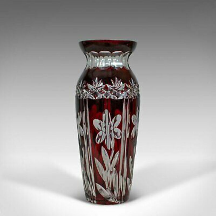 Vintage Baluster Glass Vase, Claret, Cut, Art Deco Taste, Mid 20th Century