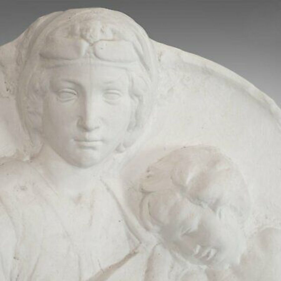 Antique Vintage, High Relief Portrait, English, Plaster, Mother and Child, 20th Century