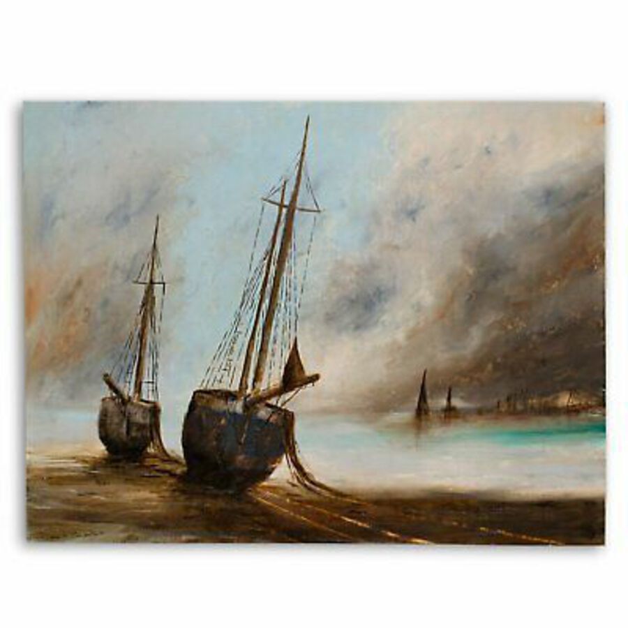 Antique Maritime Landscape, Oil Painting, Marine, Seascape, Ships, Art, Original
