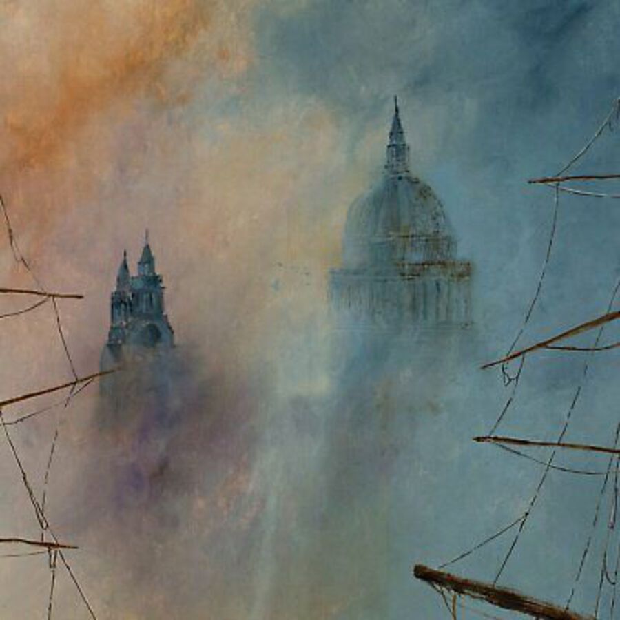 Antique Square London Landscape, Oil Painting, Marine, Thames, St. Paul's, Original, Art