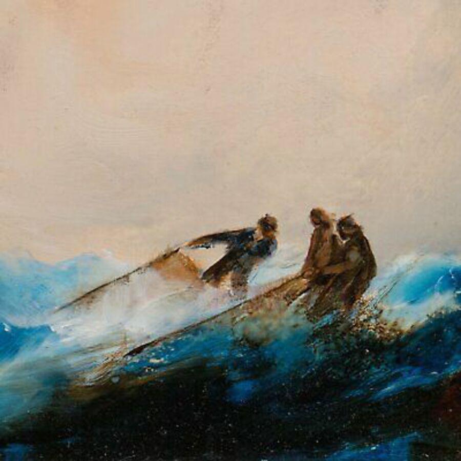 Antique Framed Seascape, Oil Painting, Marine, Fishermen, Art, Original, 14.75