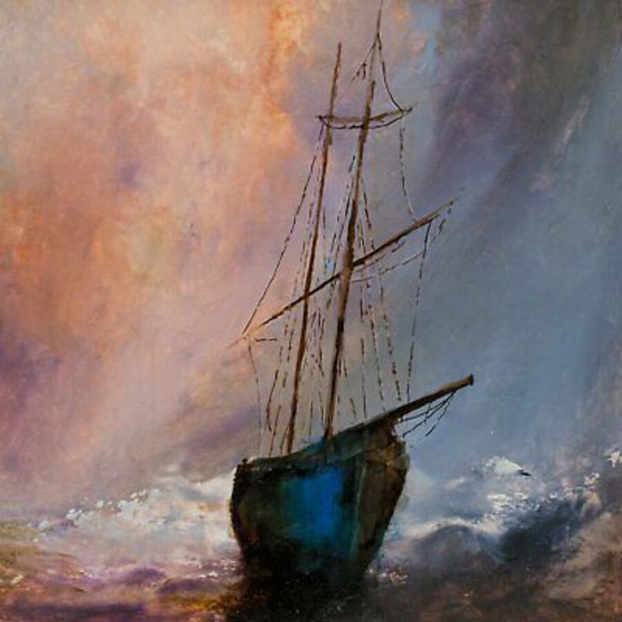 Antique Framed Maritime, Oil Painting, Marine, Ships, Dawn, Art, Original, 15.5