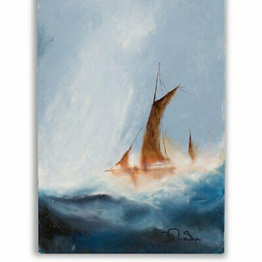 Antique Slimline Sailing Seascape, Oil Painting, Marine, Maritime, Ship, Art, Original