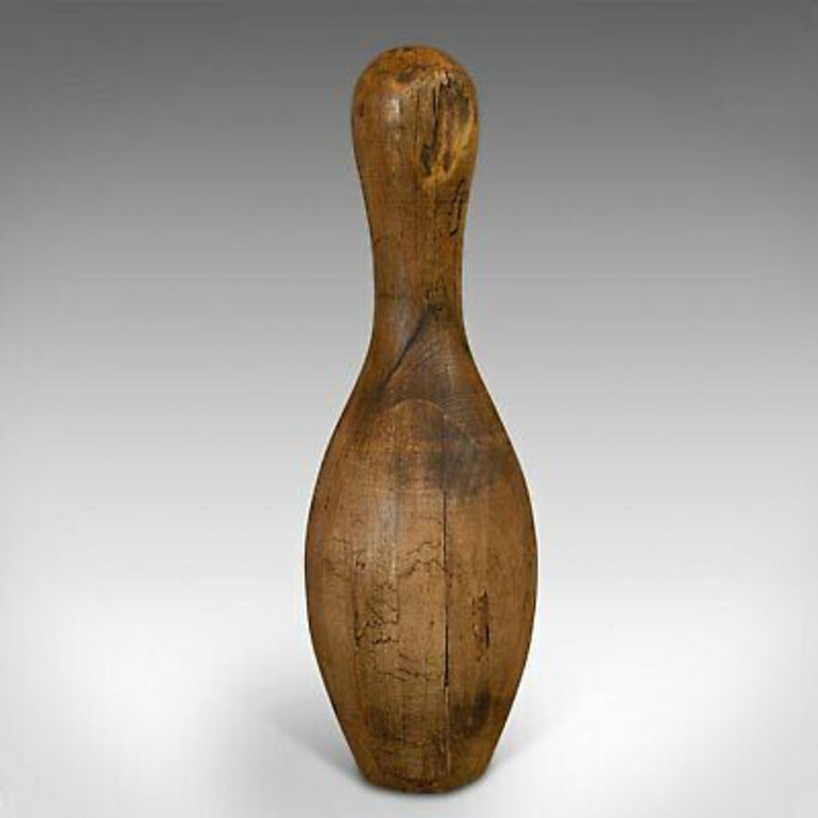 Antique Vintage Bowling Pin, American, Beech, Tenpin, Skittle, Mid 20th Century, 1940