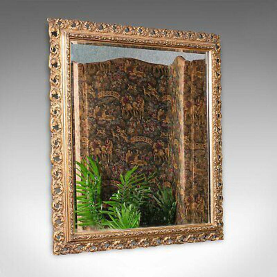 Antique Bevelled Mirror, English, Gilt Gesso, Overmantel, Hall, Victorian, 1900