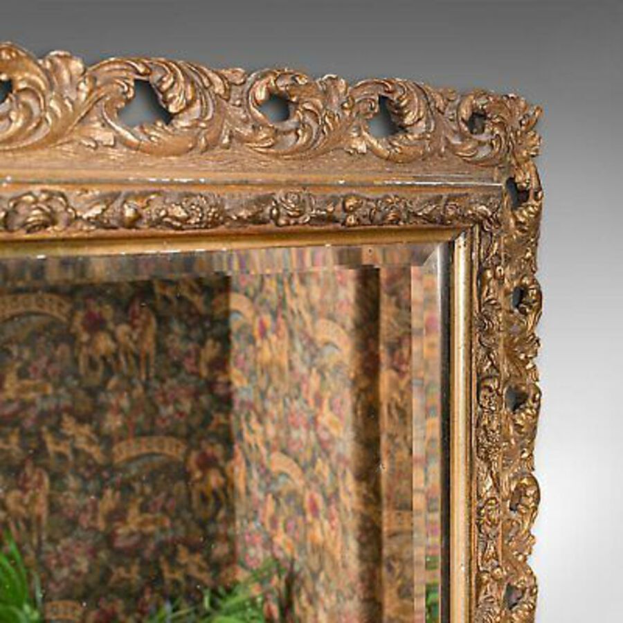 Antique Antique Bevelled Mirror, English, Gilt Gesso, Overmantel, Hall, Victorian, 1900