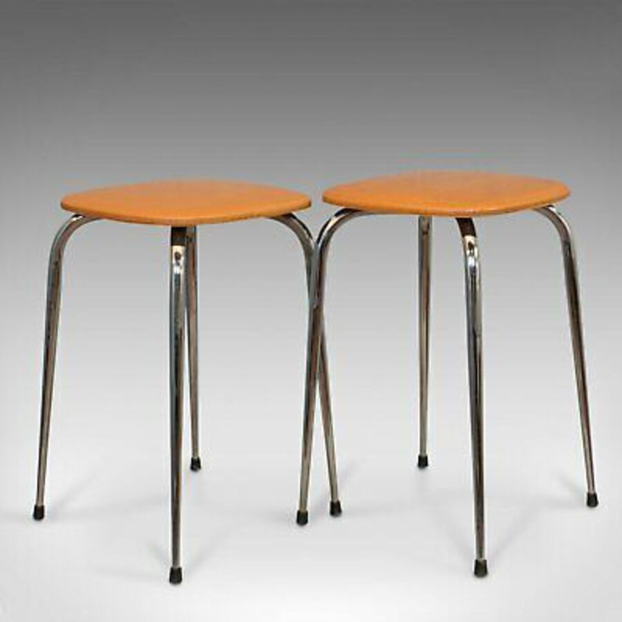Antique Pair Of Vintage Lounge Stools, French, Leatherette, 1960s Stool, 20th Century
