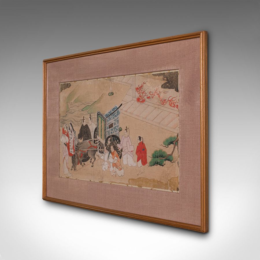 Antique Antique Framed Woodblock Print, Japanese, After Heian, Art, Victorian, C.1900