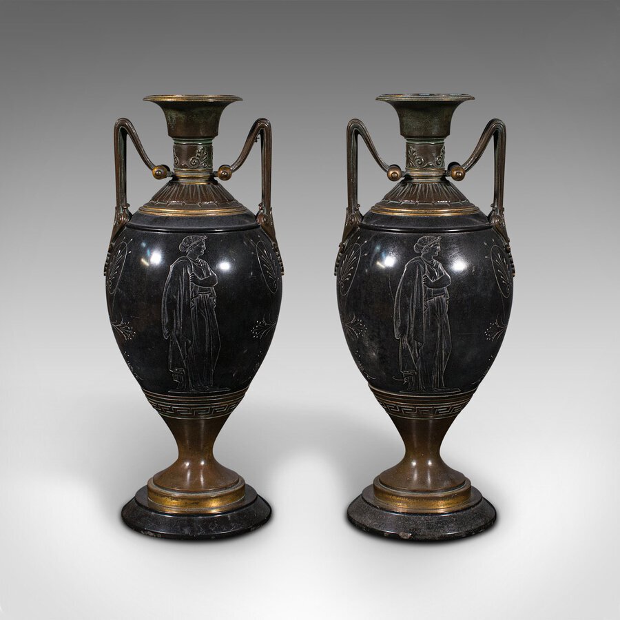 Antique Pair Of Antique Display Vases, Italian, Marble, Decorative Urn, Grand Tour, 1870