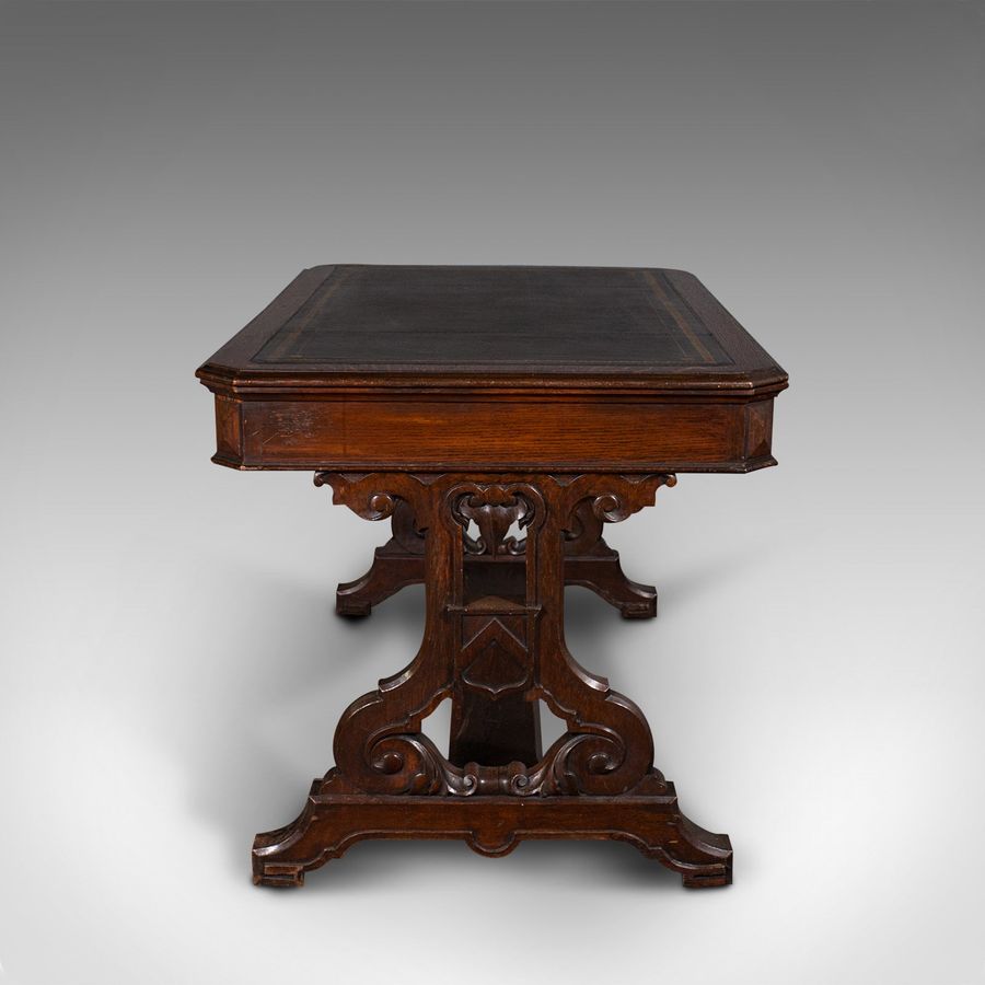Antique Antique Estate Desk, Scottish, Oak, Library Table, Gothic Revival, Victorian
