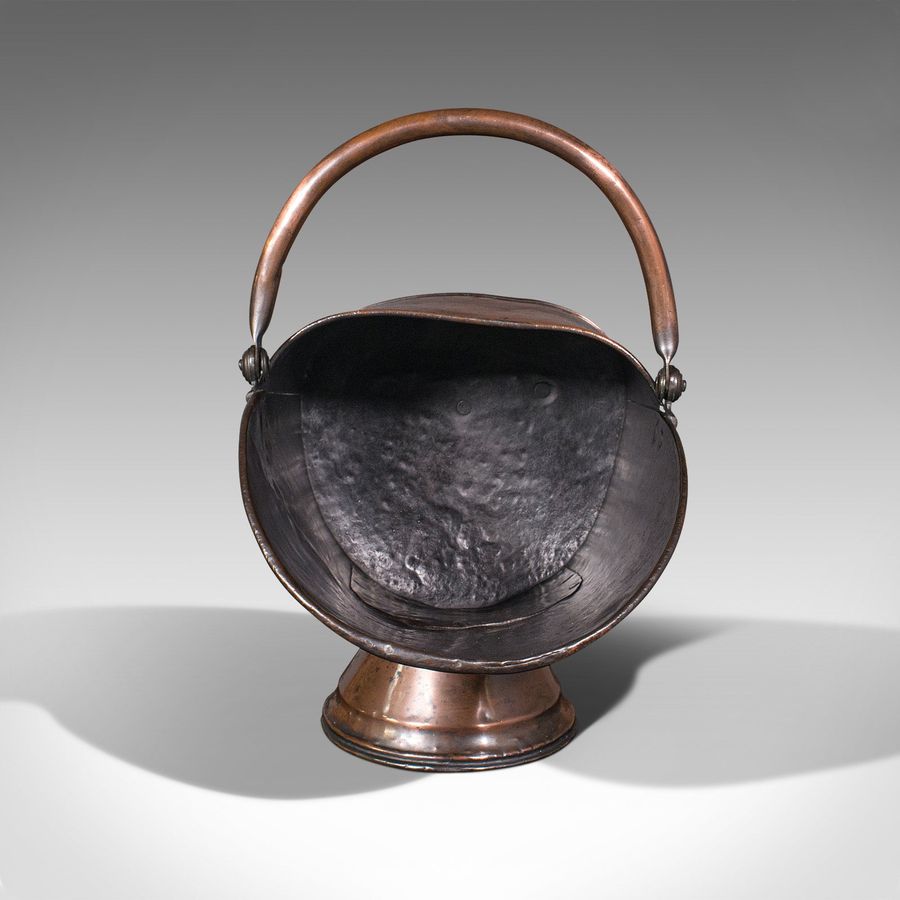 Antique Antique Helmet Scuttle, English, Copper, Fireside Coal Bucket, Victorian, C.1850