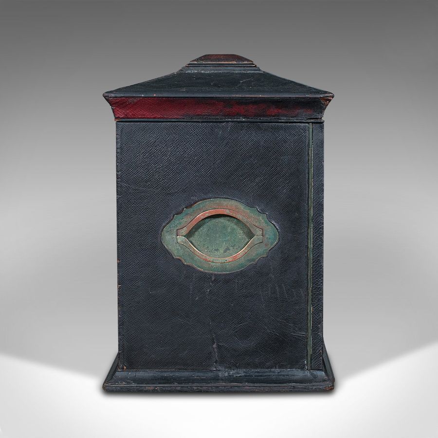 Antique Antique Correspondence Box, English, Leather Cabinet, Houghton & Gunn, Victorian