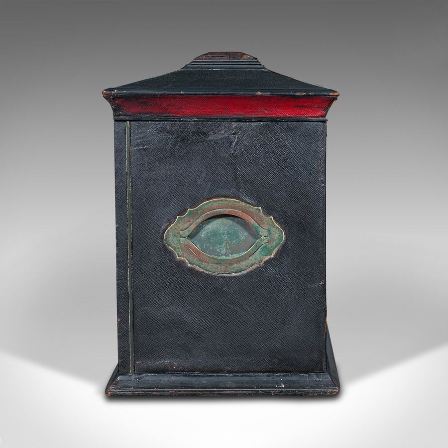 Antique Antique Correspondence Box, English, Leather Cabinet, Houghton & Gunn, Victorian
