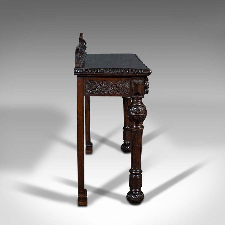 Antique Antique Side Table, Scottish, Oak Console, Desk, Gothic Taste, Victorian, C.1880
