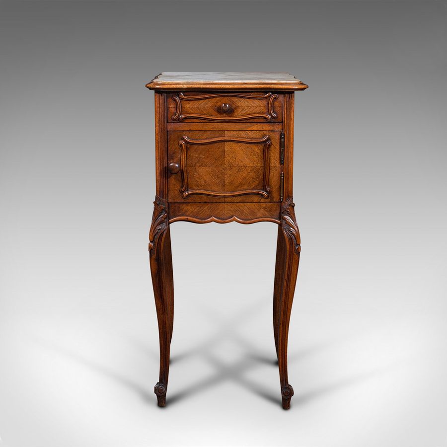 Antique Antique Bedside Cabinet, French, Walnut, Marble, Night Stand, Victorian, C.1900