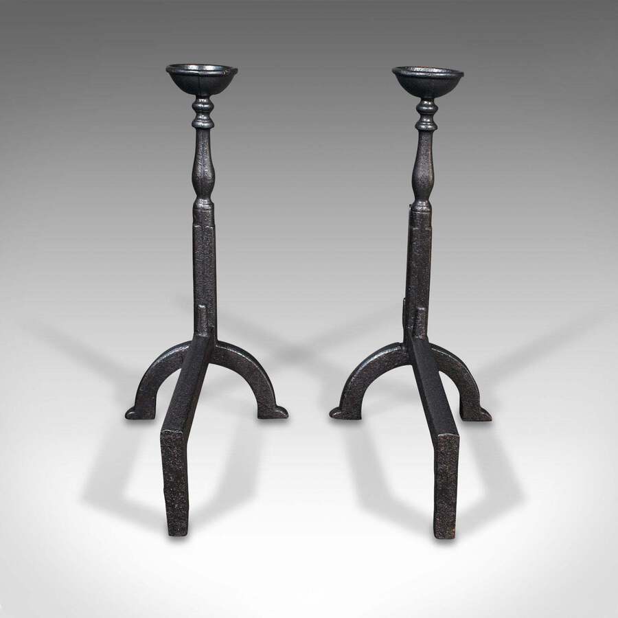 Antique Pair, Large Antique Fire Dogs, English, Cast Iron, Fireplace Andiron, Victorian