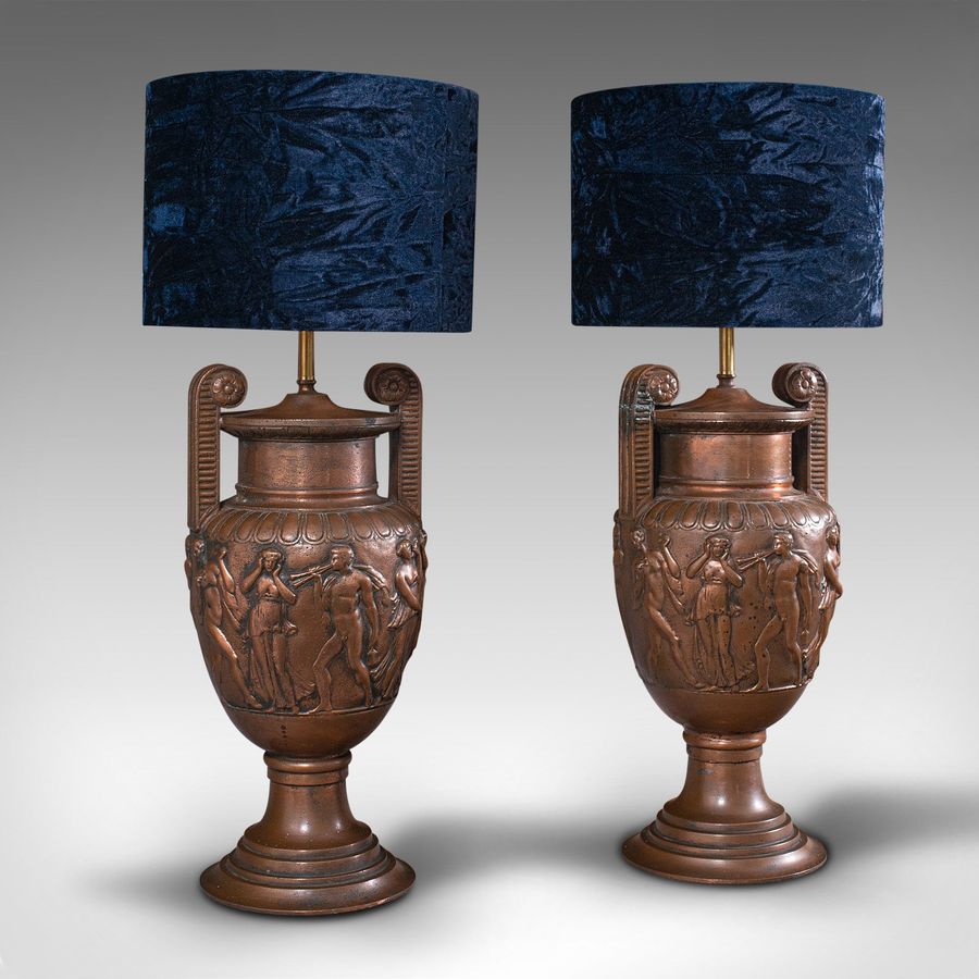 Antique Pair Of Antique Decorative Lamps, Bronze, Table Light, Townley Vase, Victorian