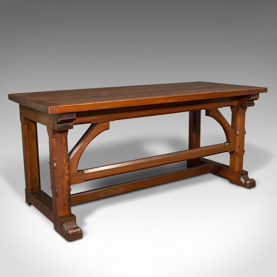 Antique Serving Table, English, Pitch Pine, Pugin, Ecclesiastical, Victorian