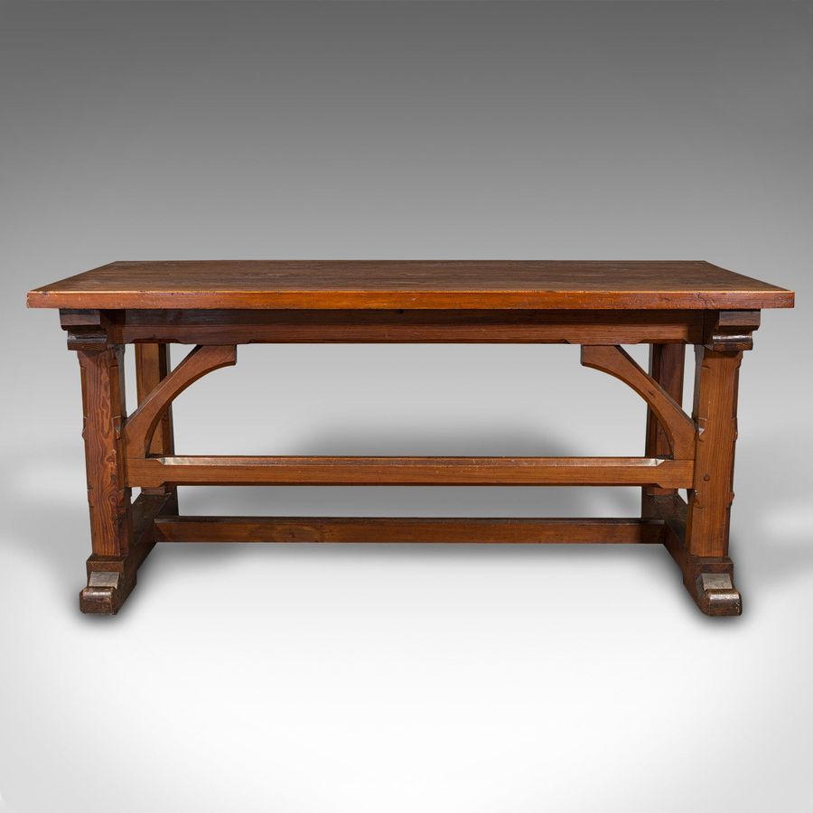 Antique Antique Serving Table, English, Pitch Pine, Pugin, Ecclesiastical, Victorian
