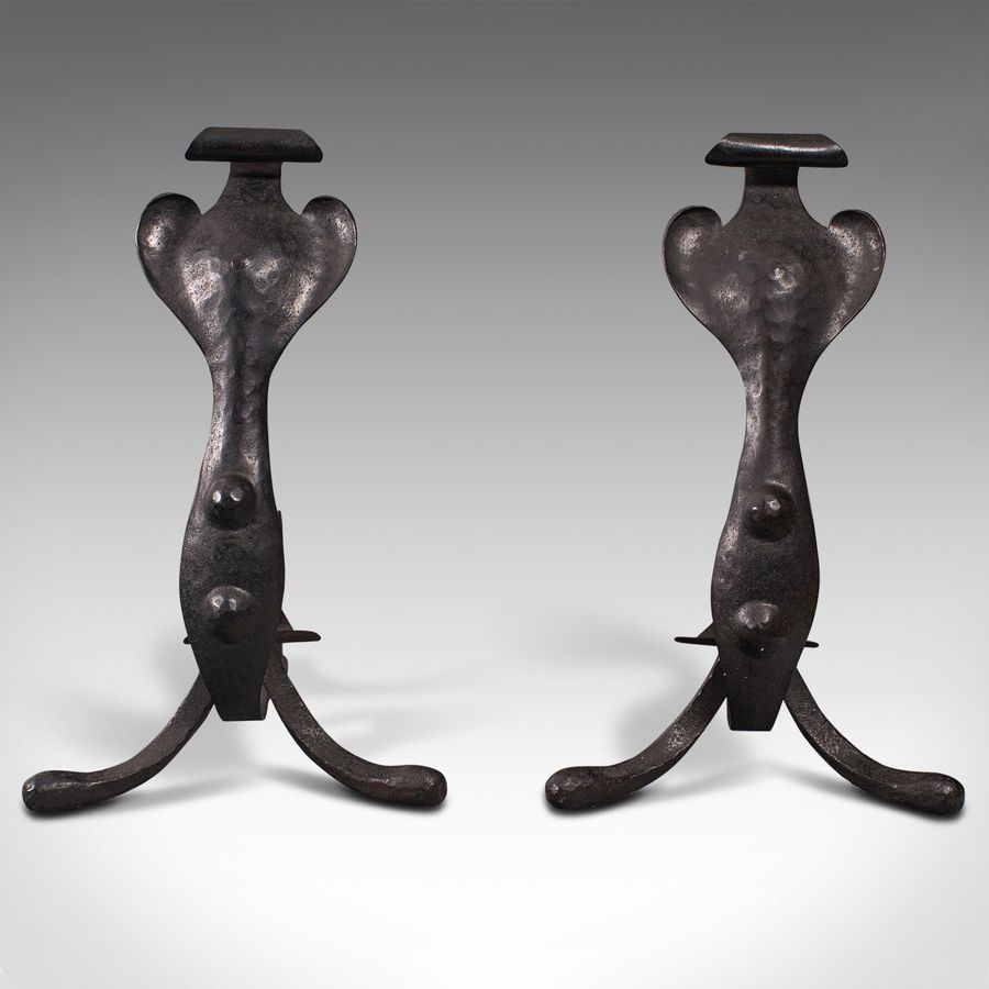 Antique Pair of Antique Fireside Tool Rests, English, Fire Dog, Art Nouveau, Victorian